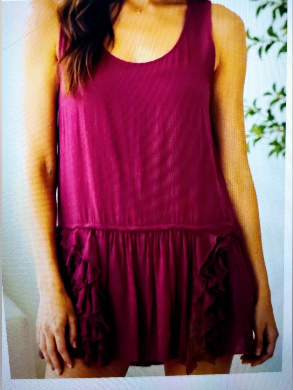 *NWOT Theory Burgundy Silk Ringe Sleeveless Mini Dress has Frills Sz 4